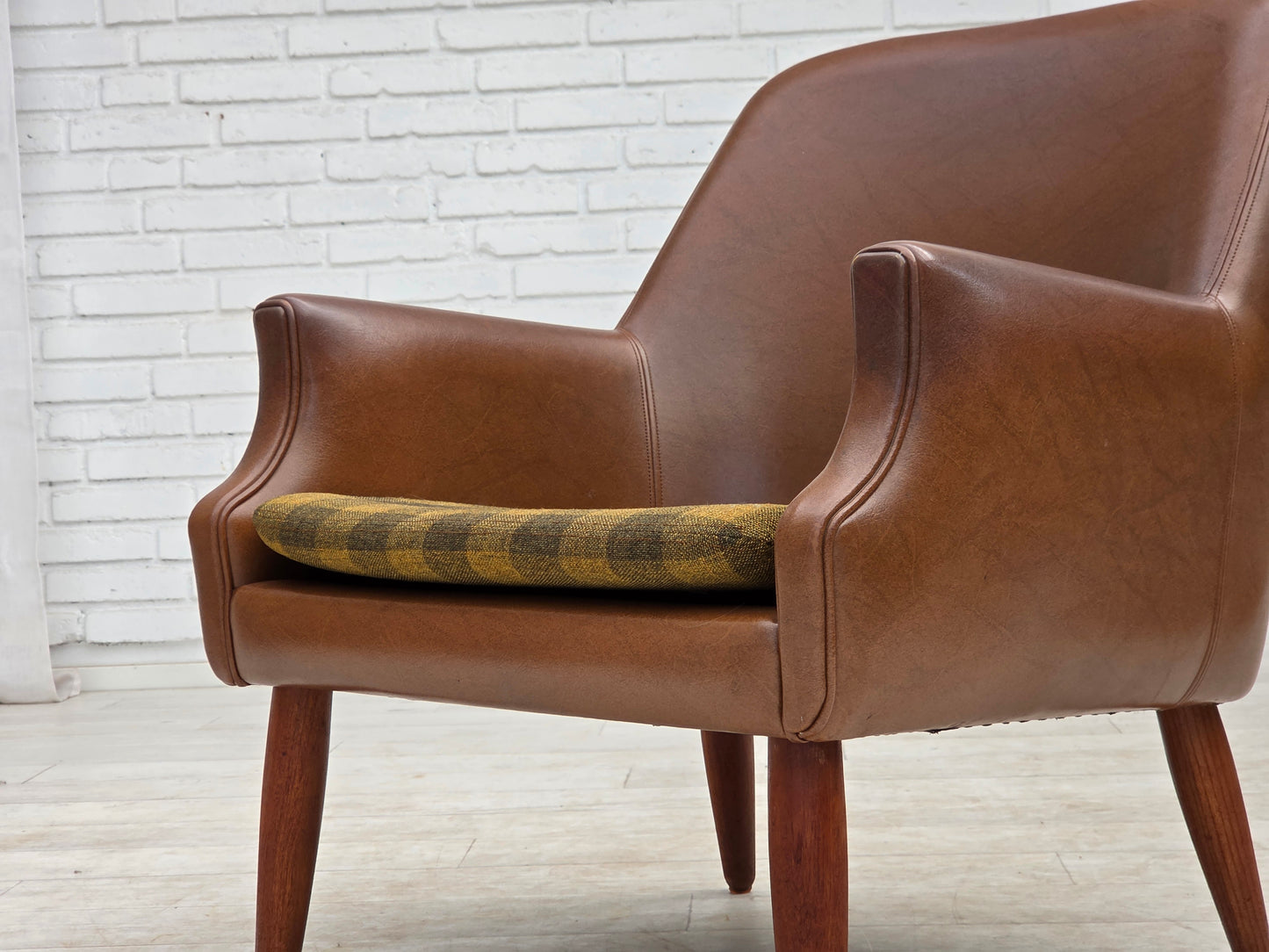 1970s, Danish armchair, artificial leather, teak wood legs.