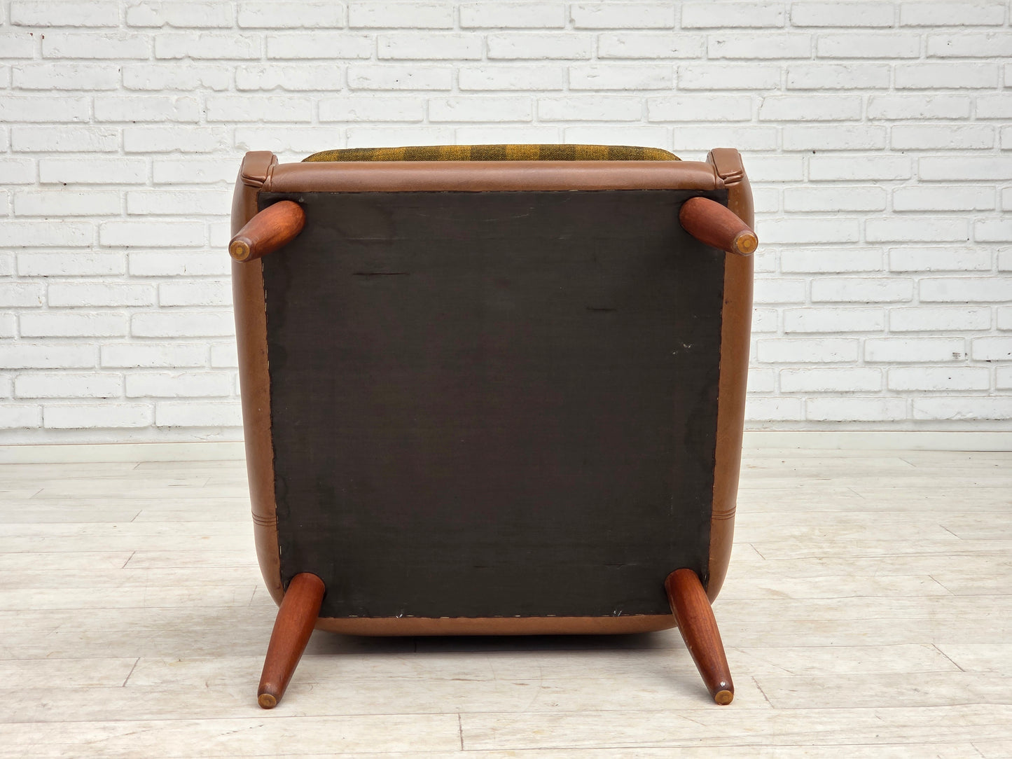1970s, Danish armchair, artificial leather, teak wood legs.