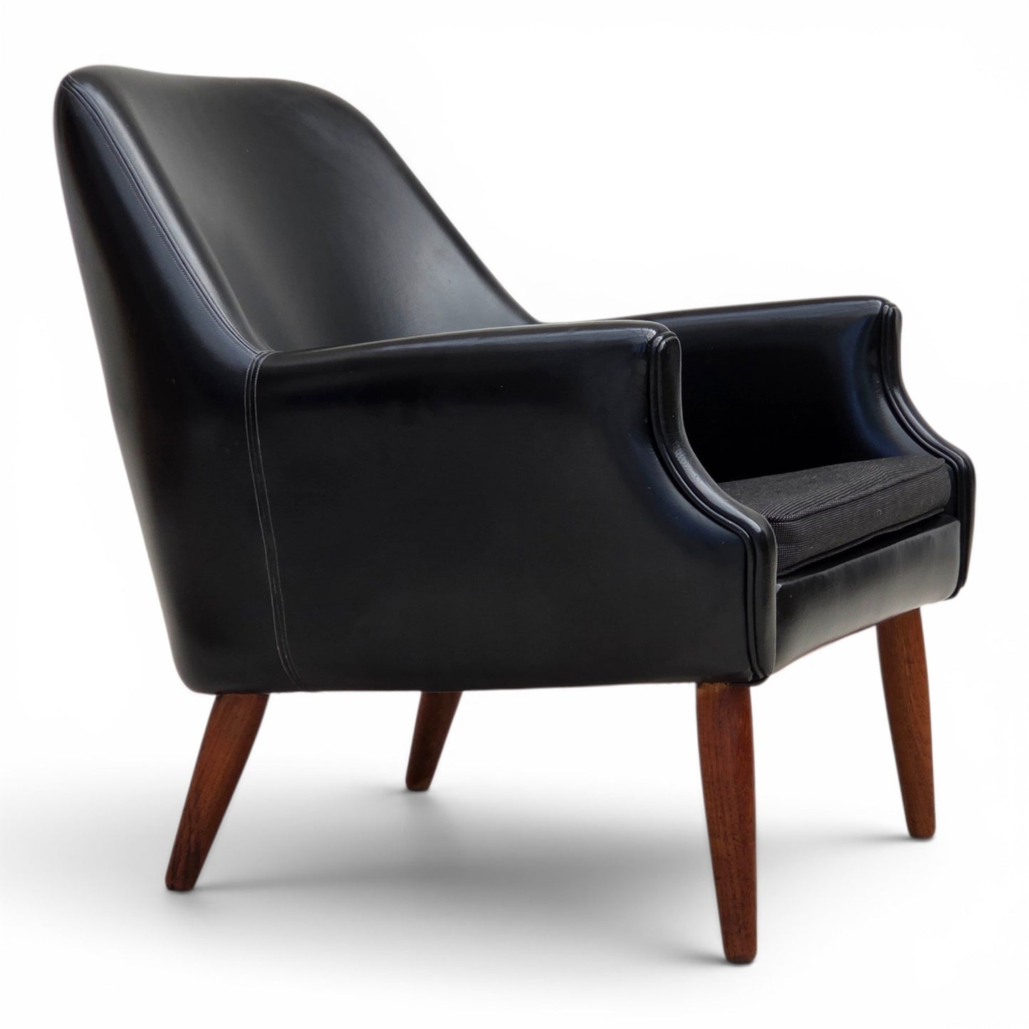 1970s, Danish armchair, artificial leather, teak wood legs.