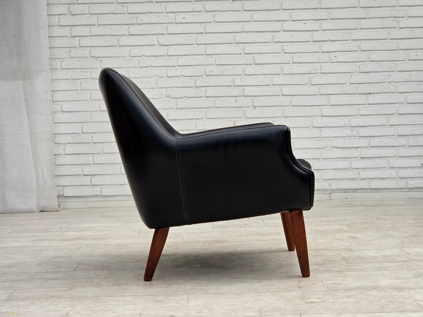 1970s, Danish armchair, artificial leather, teak wood legs.