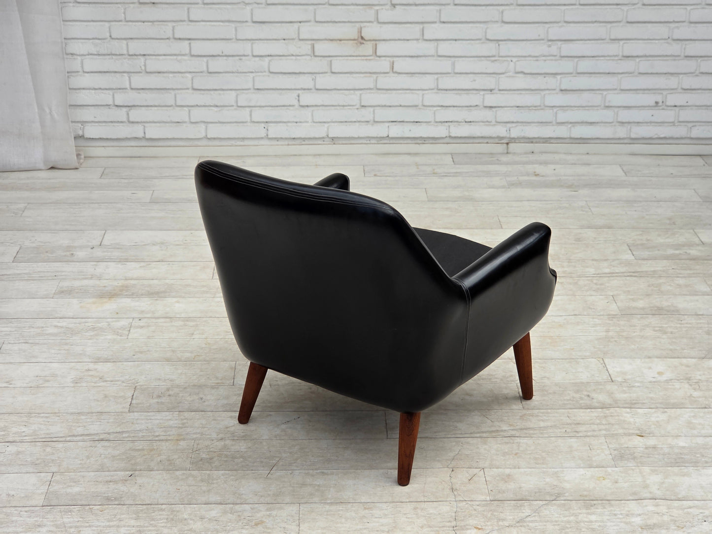 1970s, Danish armchair, artificial leather, teak wood legs.