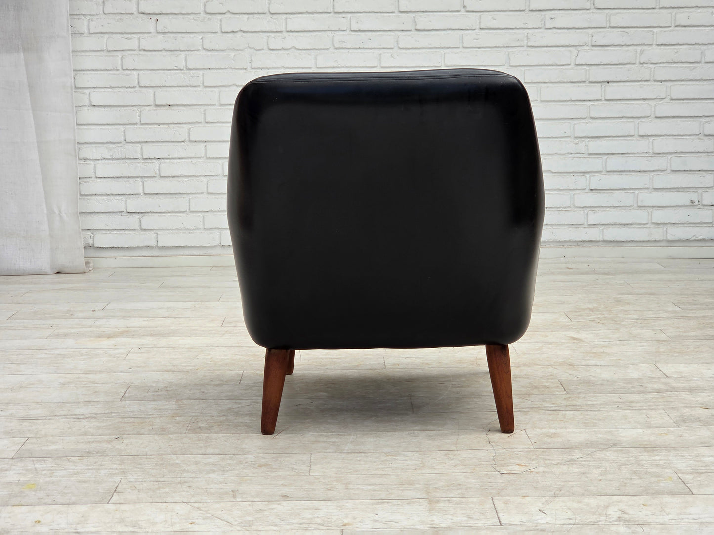 1970s, Danish armchair, artificial leather, teak wood legs.