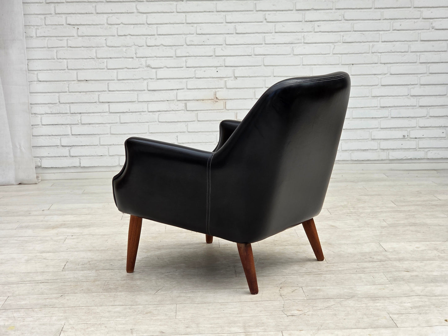 1970s, Danish armchair, artificial leather, teak wood legs.