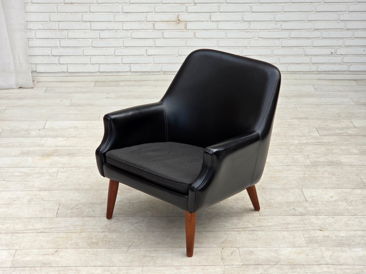 1970s, Danish armchair, artificial leather, teak wood legs.