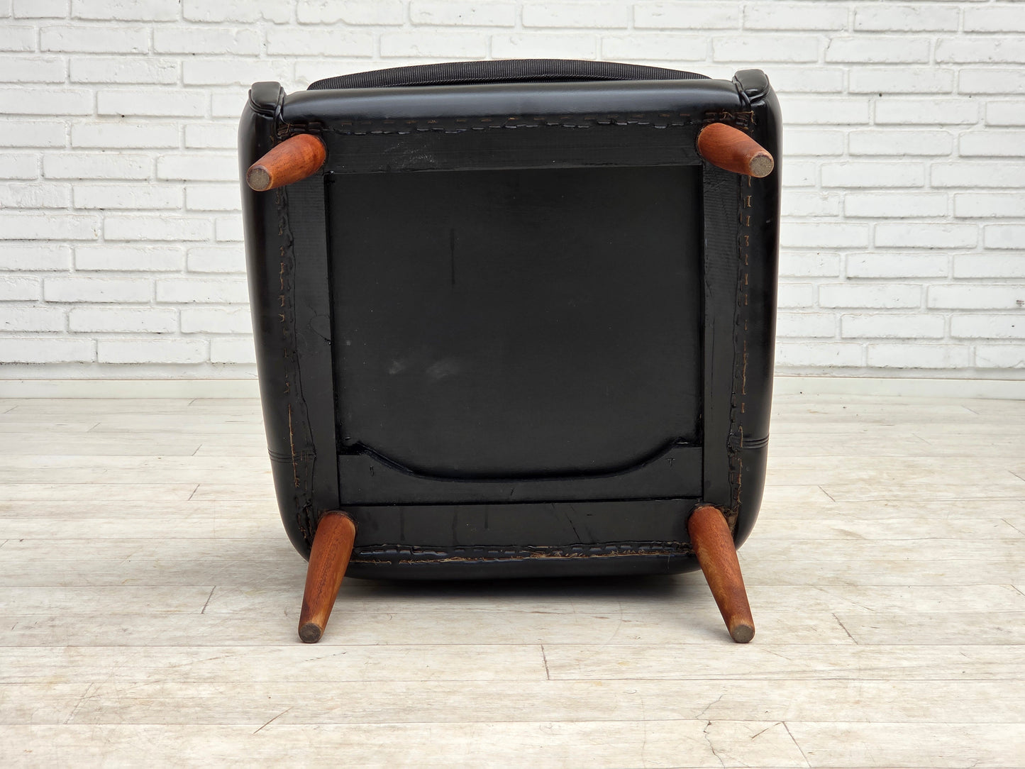 1970s, Danish armchair, artificial leather, teak wood legs.