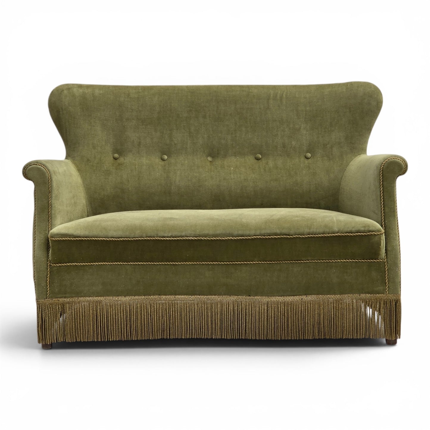 1970s, Danish 2-seater sofa, light green furniture velour.