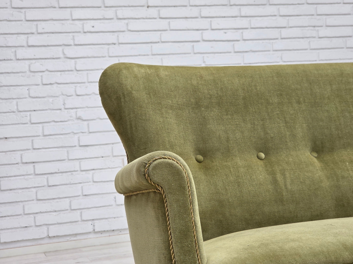 1970s, Danish 2-seater sofa, light green furniture velour.