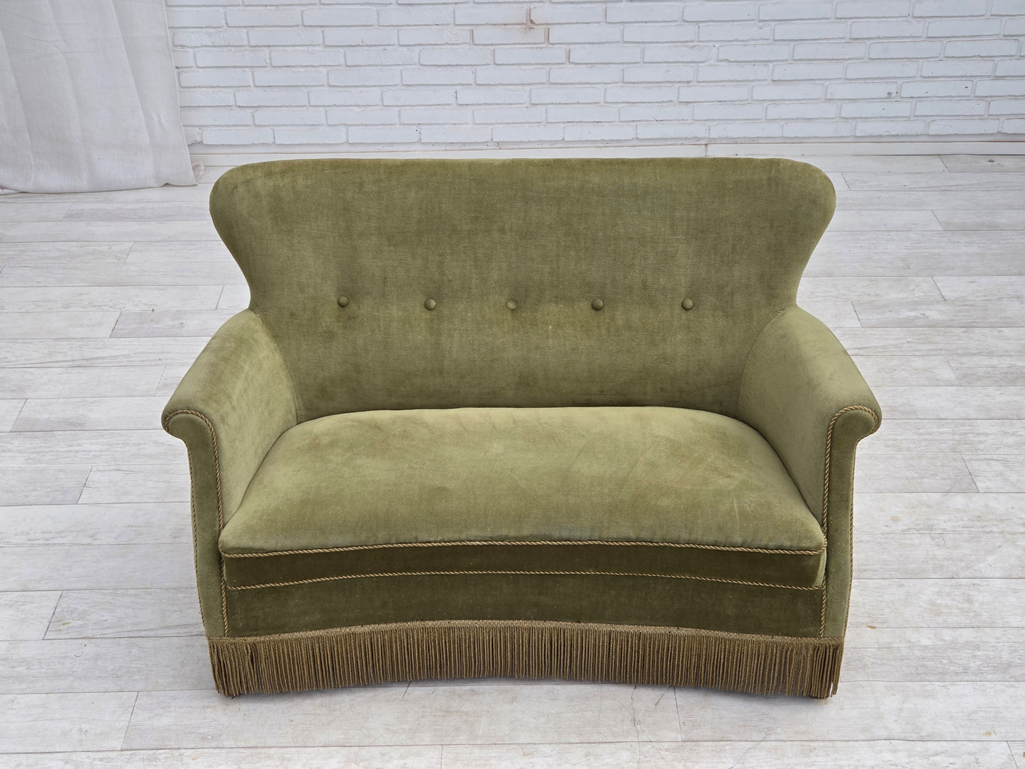 1970s, Danish 2-seater sofa, light green furniture velour.