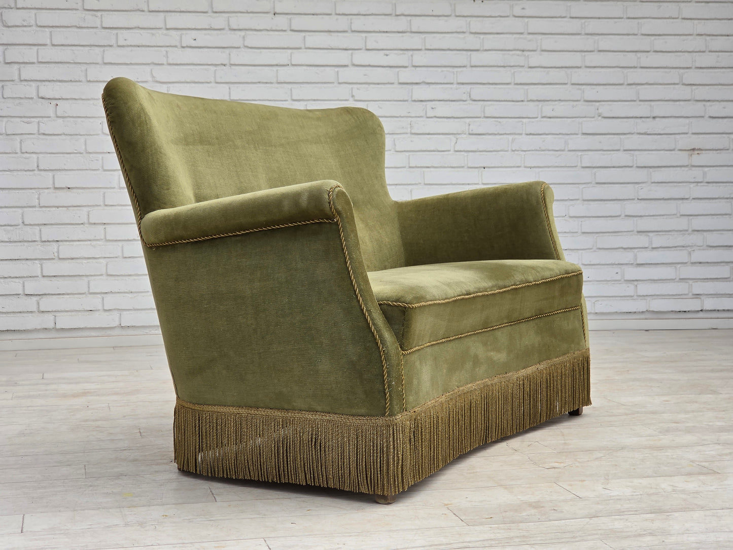 1970s, Danish 2-seater sofa, light green furniture velour.