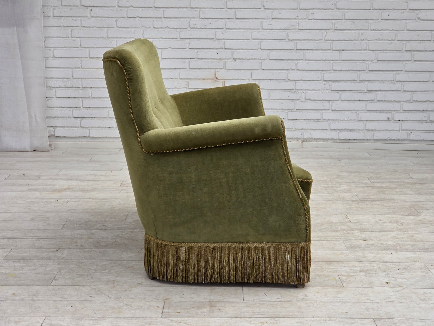 1970s, Danish 2-seater sofa, light green furniture velour.