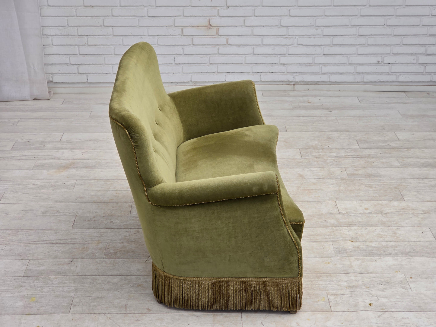 1970s, Danish 2-seater sofa, light green furniture velour.