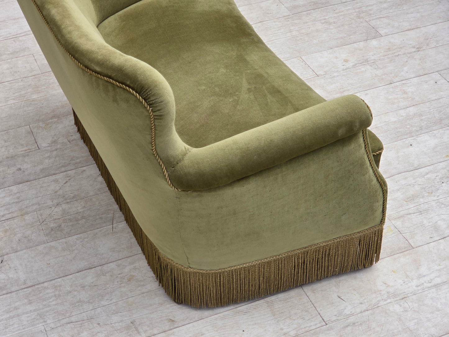 1970s, Danish 2-seater sofa, light green furniture velour.