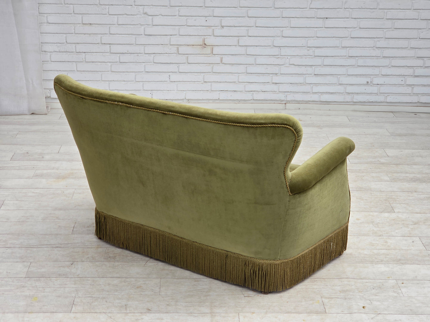 1970s, Danish 2-seater sofa, light green furniture velour.