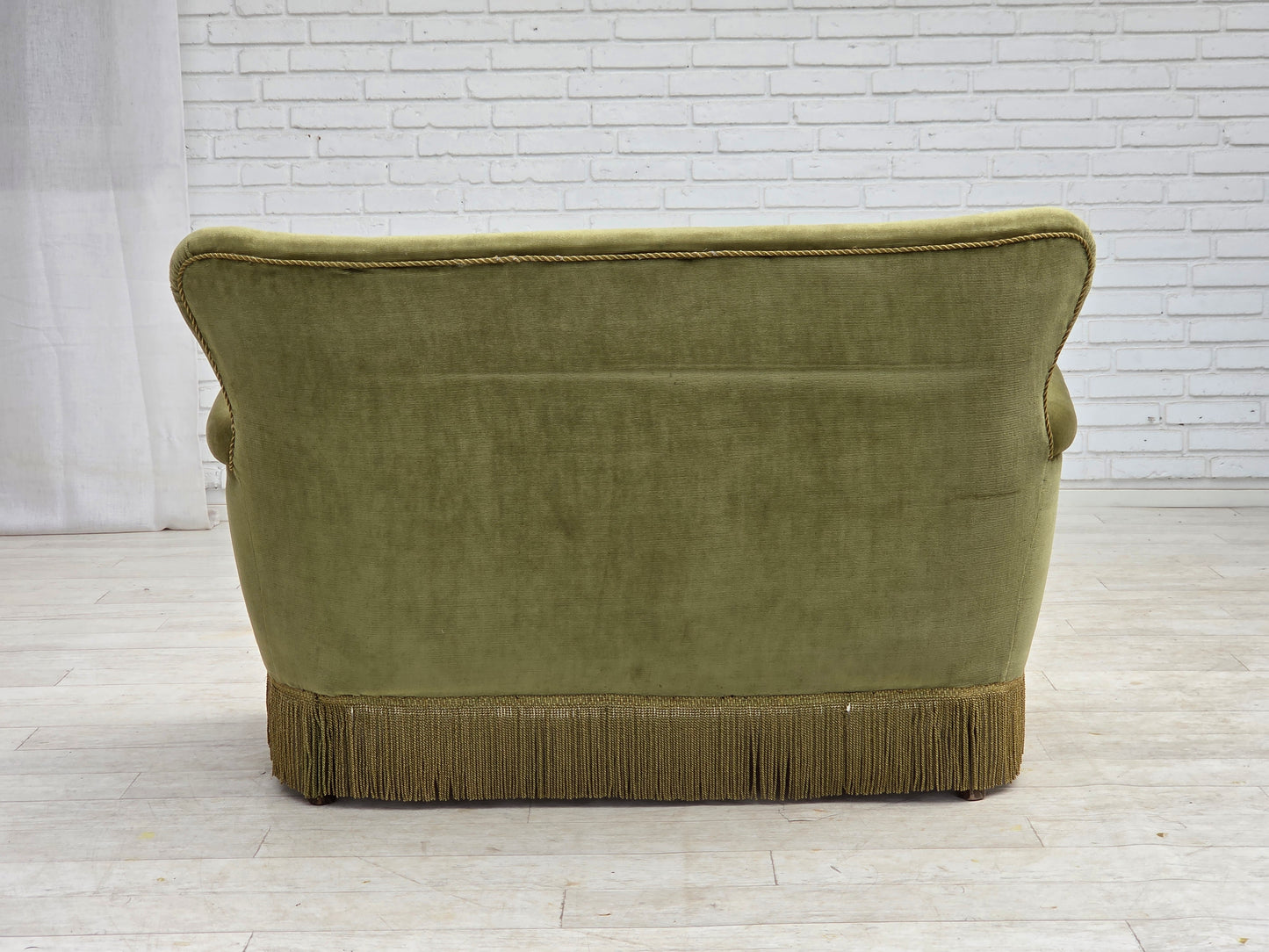 1970s, Danish 2-seater sofa, light green furniture velour.