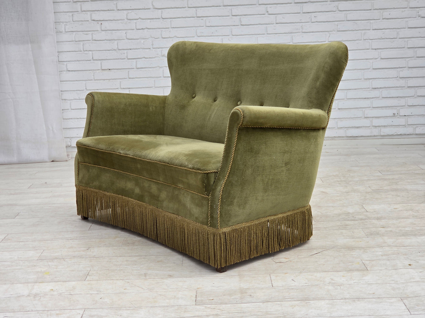 1970s, Danish 2-seater sofa, light green furniture velour.