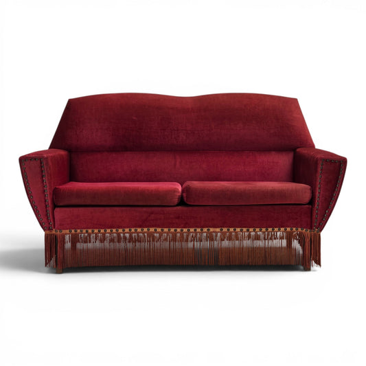 1970s, Danish 2-seater sofa, red furniture velour.
