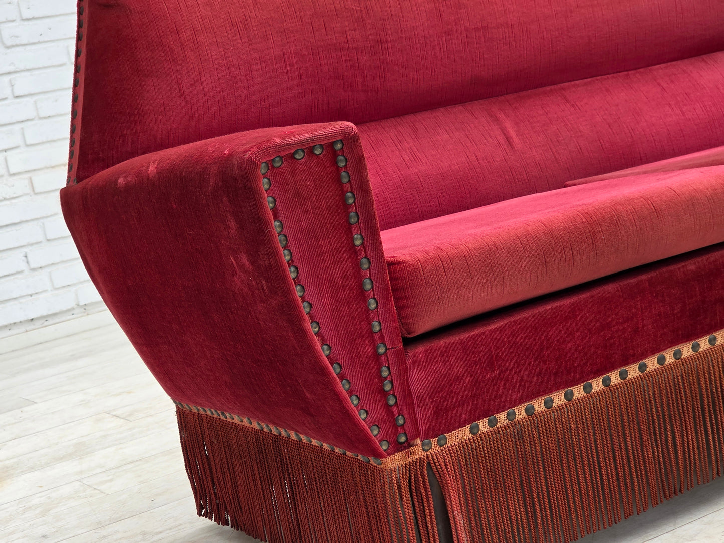 1970s, Danish 2-seater sofa, red furniture velour.