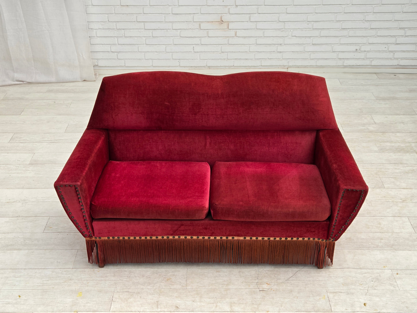 1970s, Danish 2-seater sofa, red furniture velour.