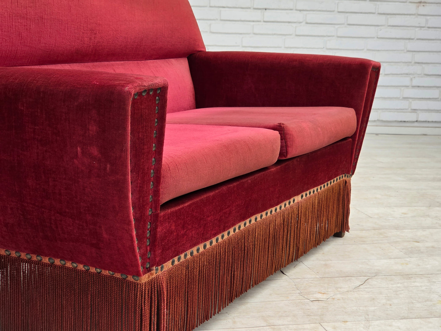 1970s, Danish 2-seater sofa, red furniture velour.
