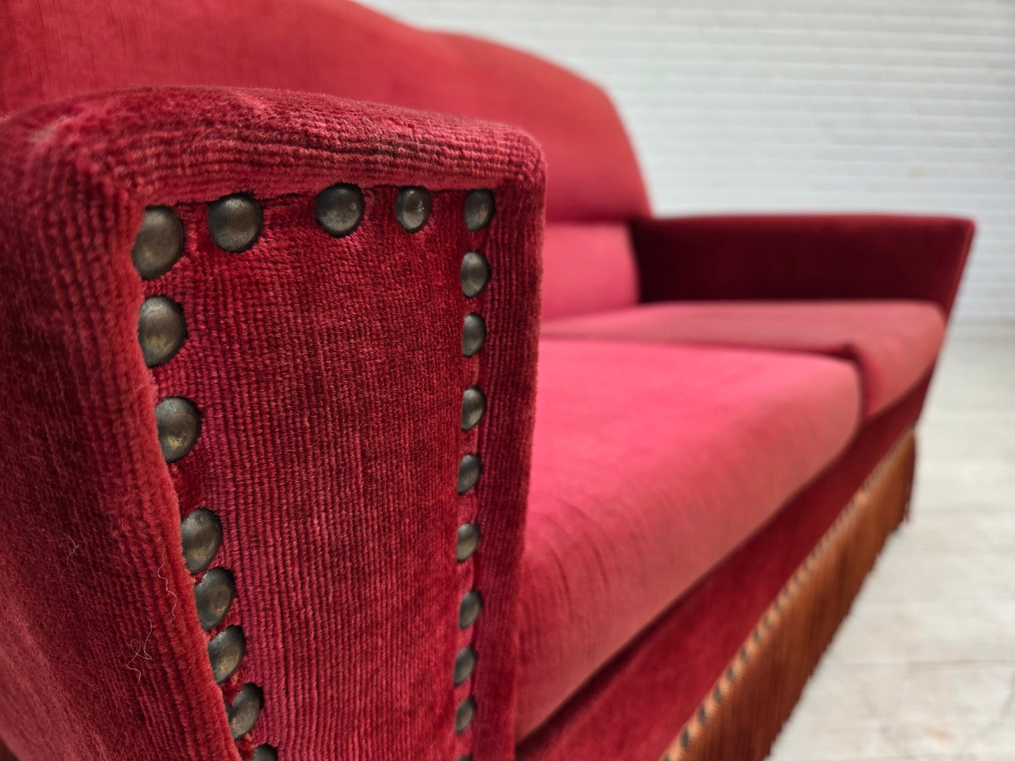 1970s, Danish 2-seater sofa, red furniture velour.