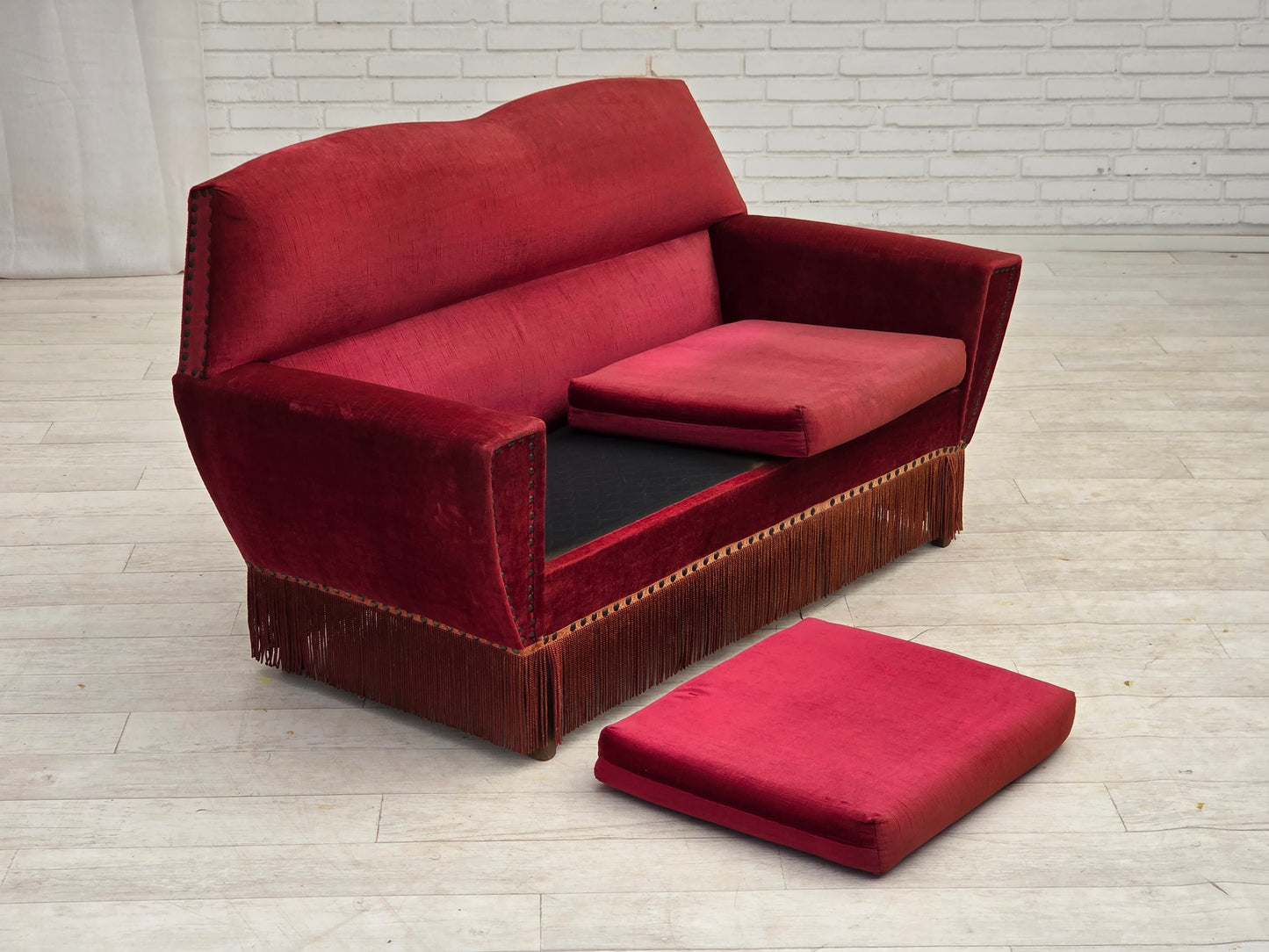 1970s, Danish 2-seater sofa, red furniture velour.
