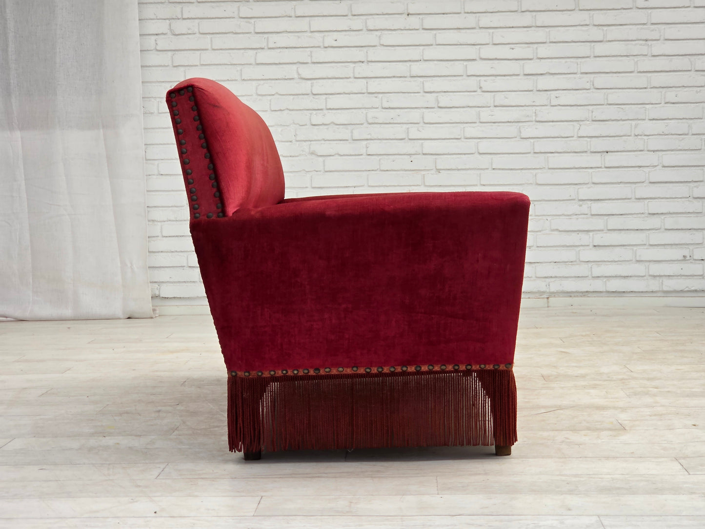 1970s, Danish 2-seater sofa, red furniture velour.