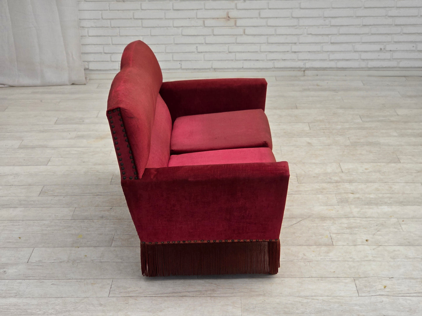 1970s, Danish 2-seater sofa, red furniture velour.