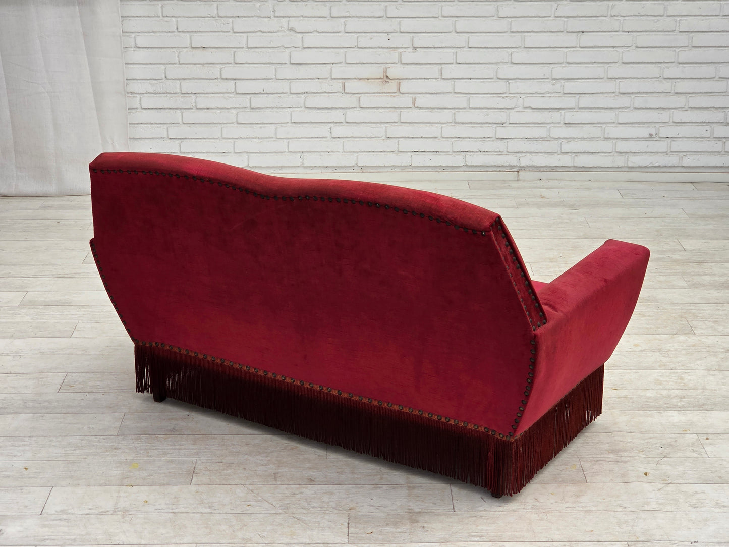 1970s, Danish 2-seater sofa, red furniture velour.