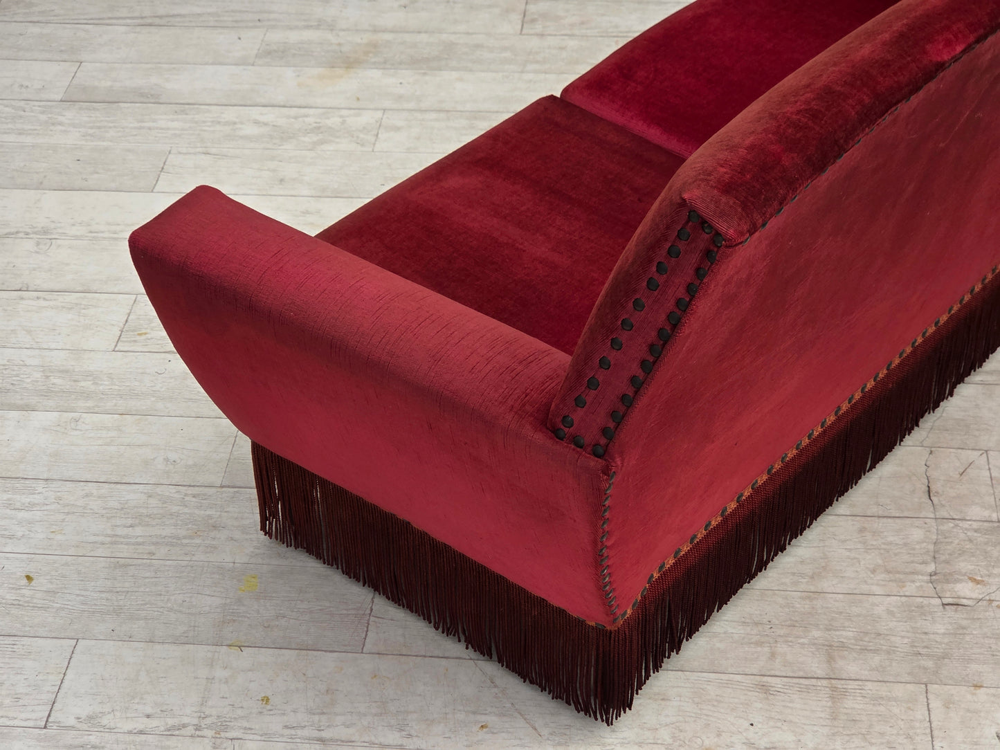 1970s, Danish 2-seater sofa, red furniture velour.