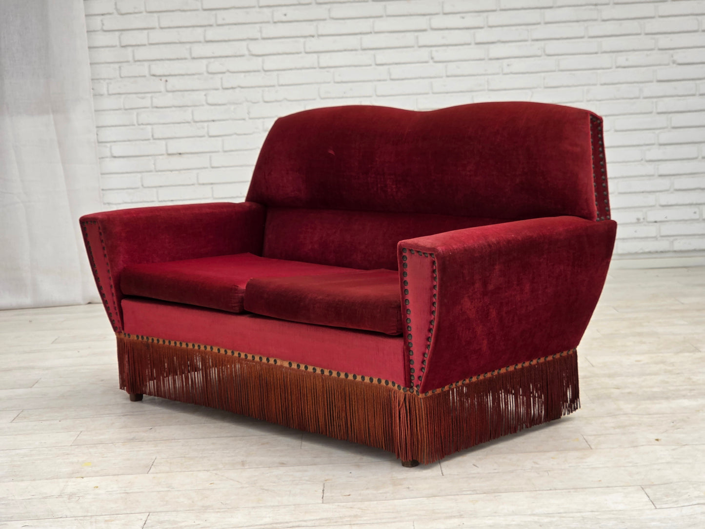 1970s, Danish 2-seater sofa, red furniture velour.