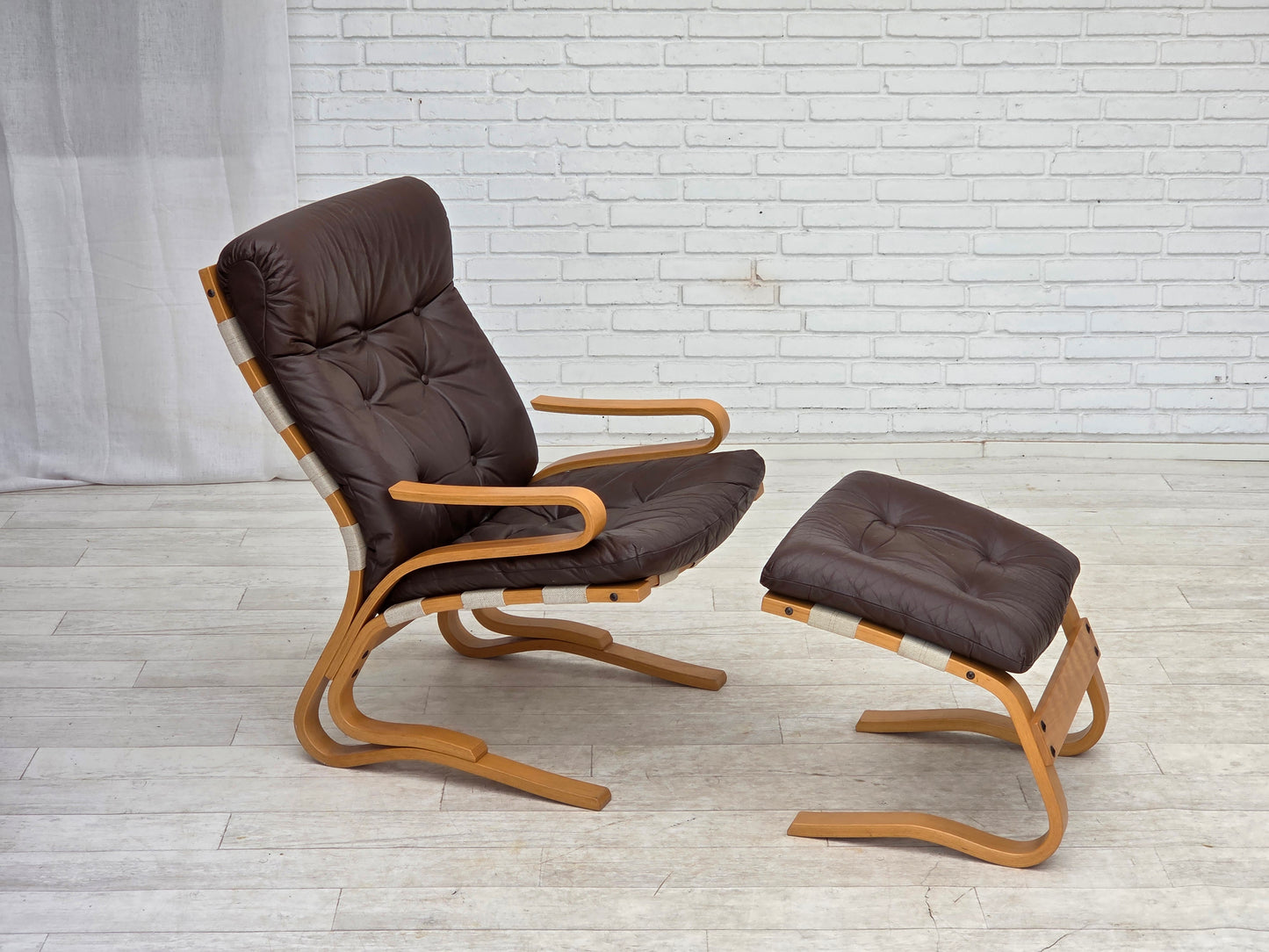 1970s, Norwegian design by Elsa & Nordahl Solheim, set of chair with stool.