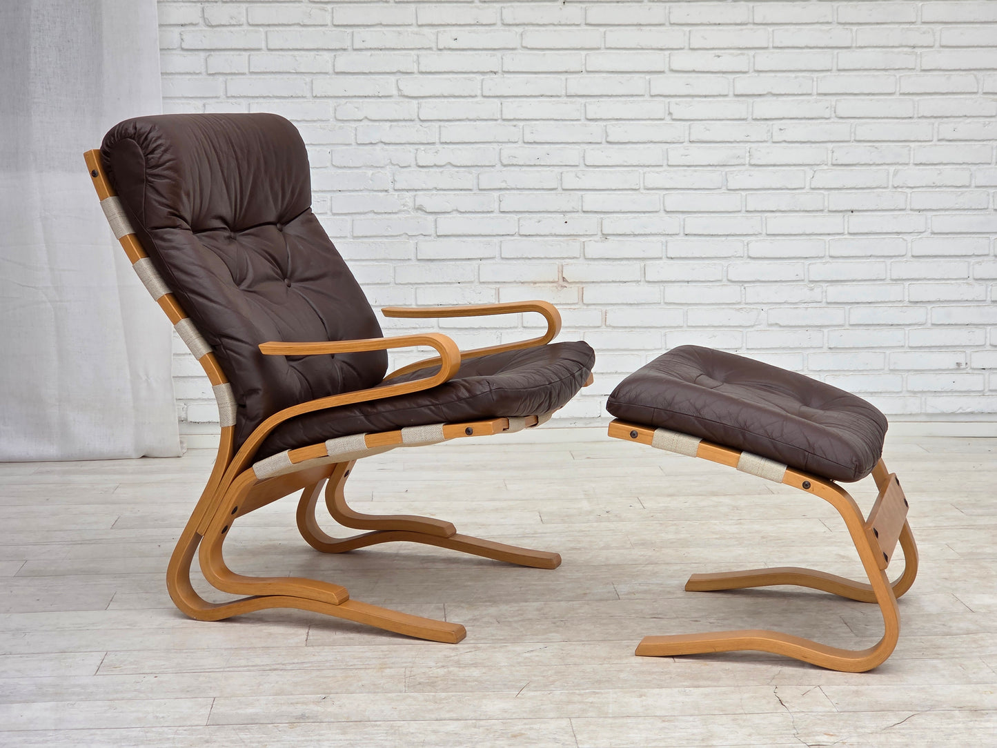 1970s, Norwegian design by Elsa & Nordahl Solheim, set of chair with stool.