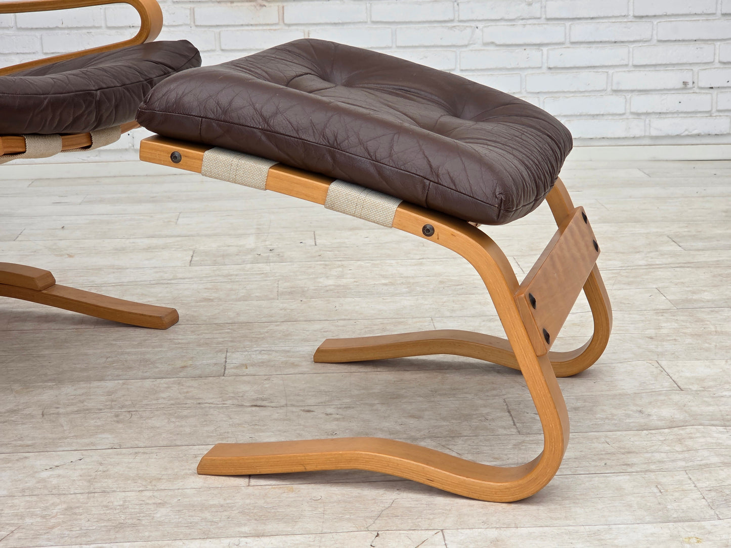 1970s, Norwegian design by Elsa & Nordahl Solheim, set of chair with stool.