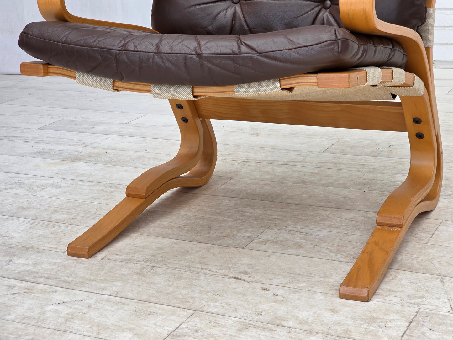 1970s, Norwegian design by Elsa & Nordahl Solheim, set of chair with stool.