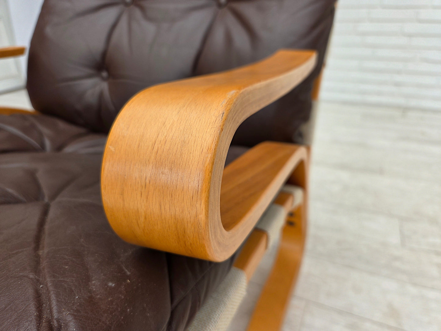 1970s, Norwegian design by Elsa & Nordahl Solheim, set of chair with stool.