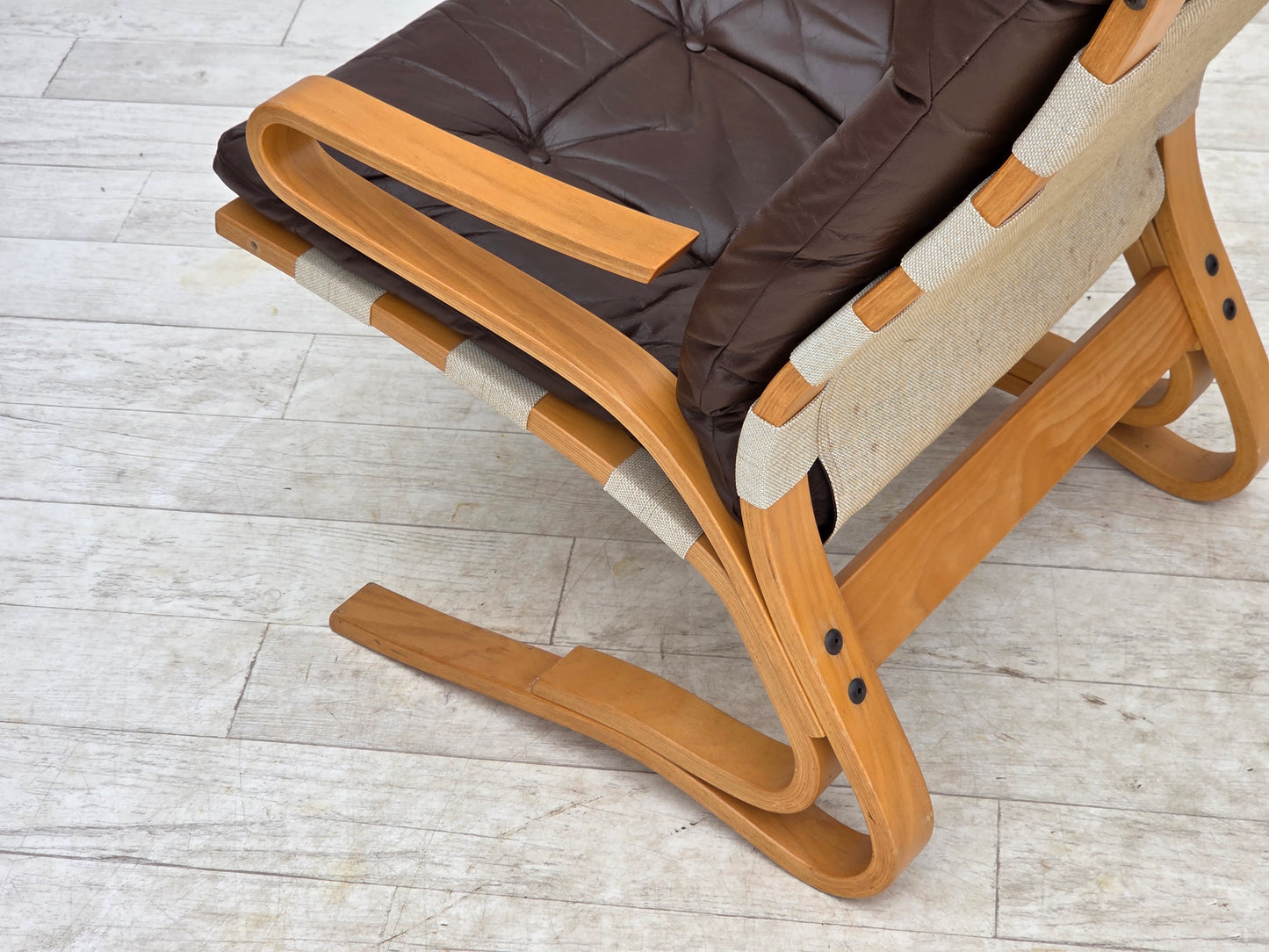 1970s, Norwegian design by Elsa & Nordahl Solheim, set of chair with stool.