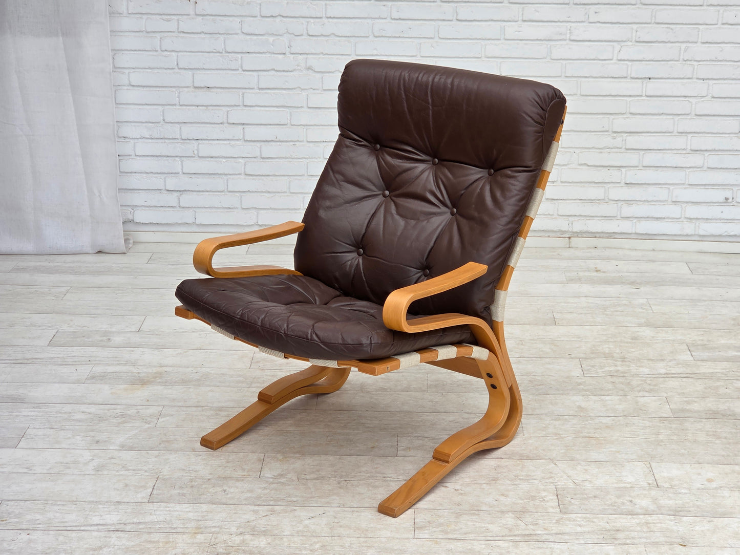 1970s, Norwegian design by Elsa & Nordahl Solheim, set of chair with stool.