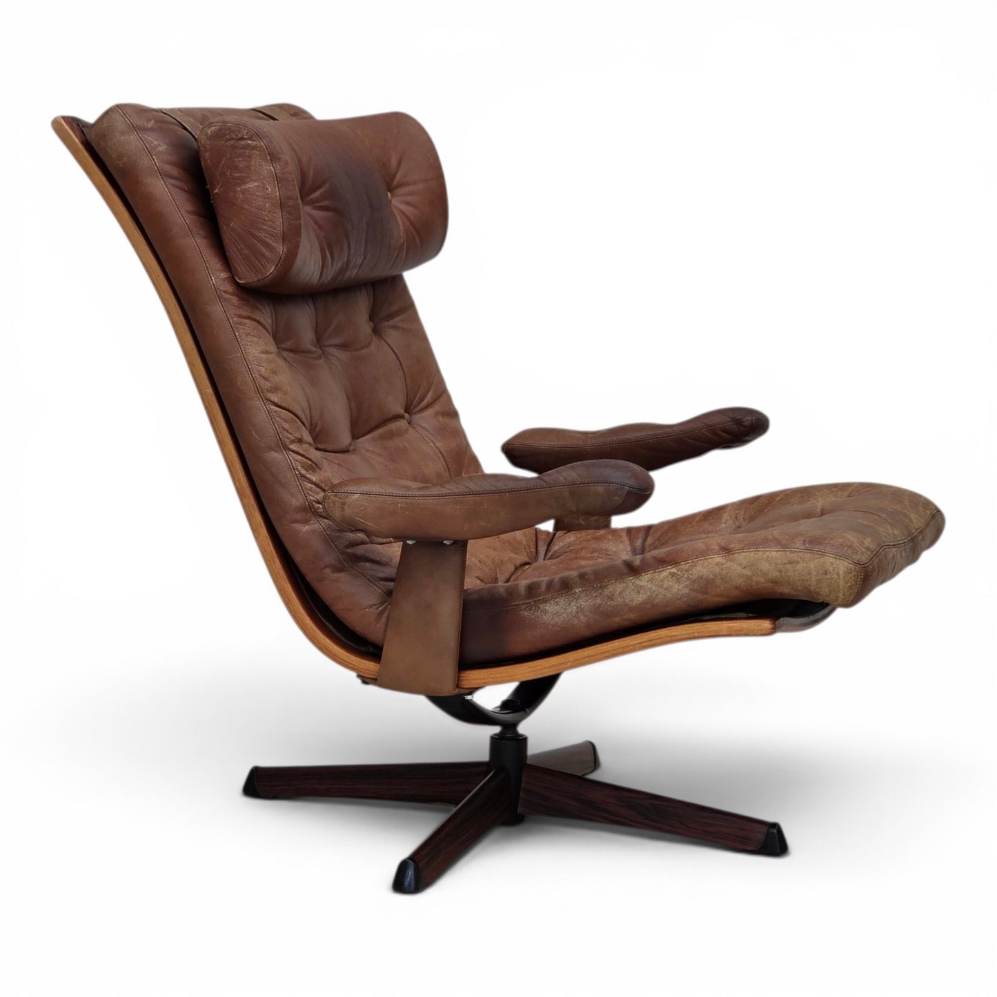 1960s, Scandinavian swivel armchair, brown furniture leather.
