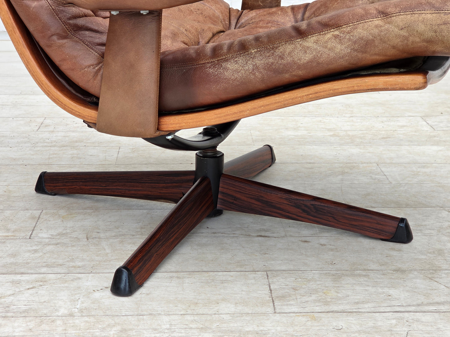 1960s, Scandinavian swivel armchair, brown furniture leather.