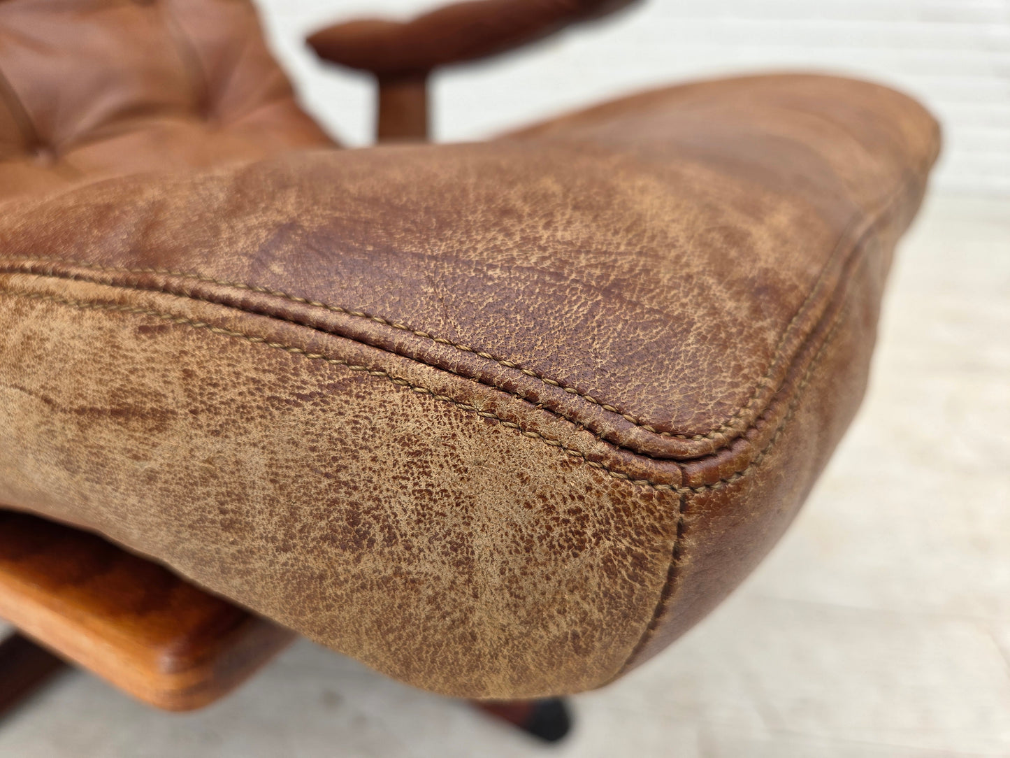 1960s, Scandinavian swivel armchair, brown furniture leather.