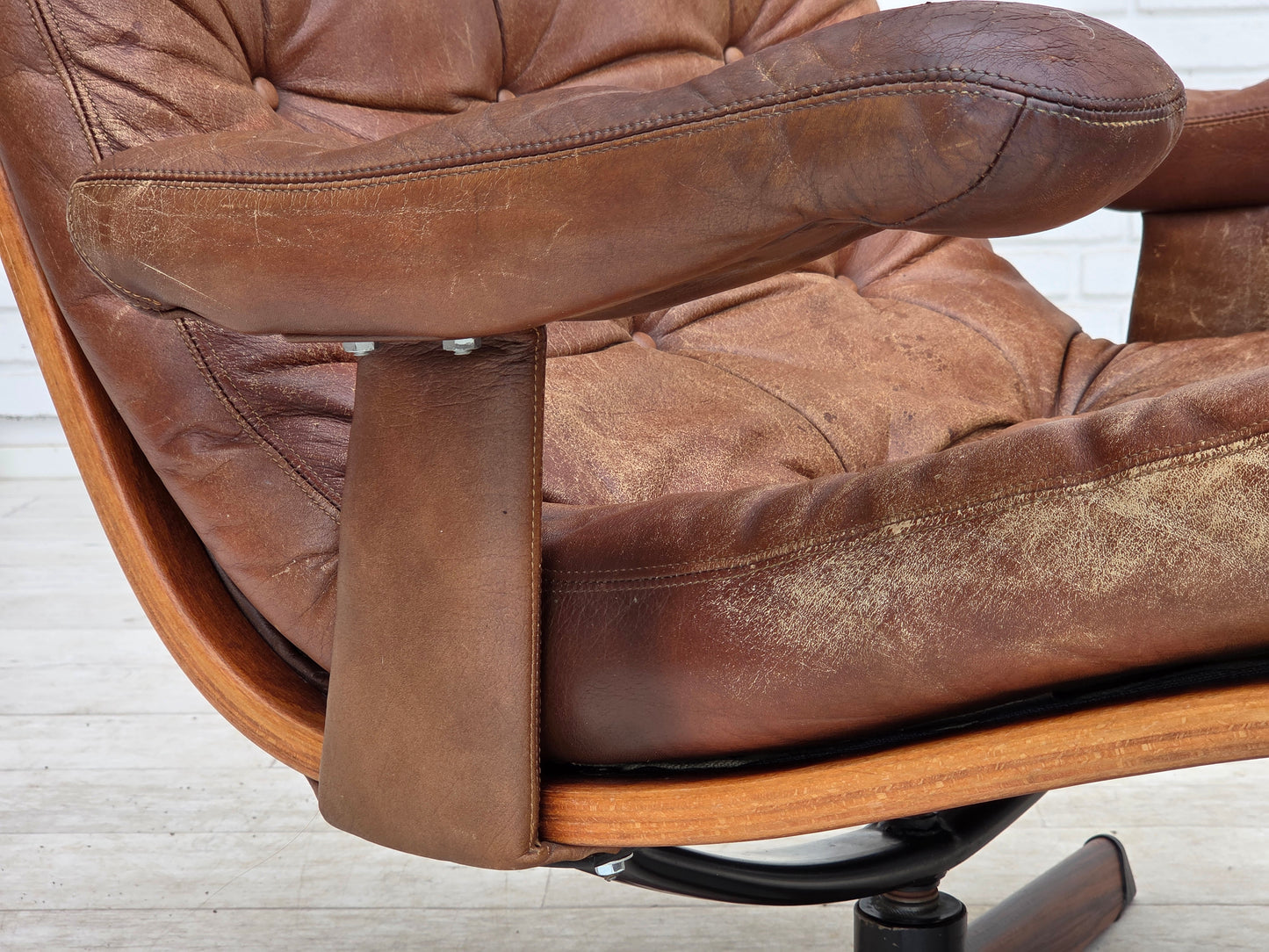1960s, Scandinavian swivel armchair, brown furniture leather.