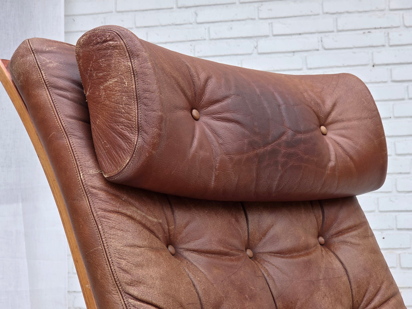 1960s, Scandinavian swivel armchair, brown furniture leather.