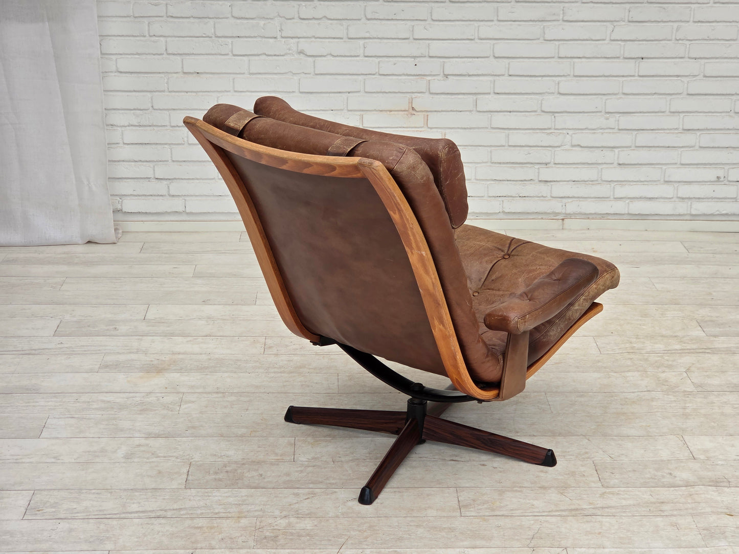 1960s, Scandinavian swivel armchair, brown furniture leather.
