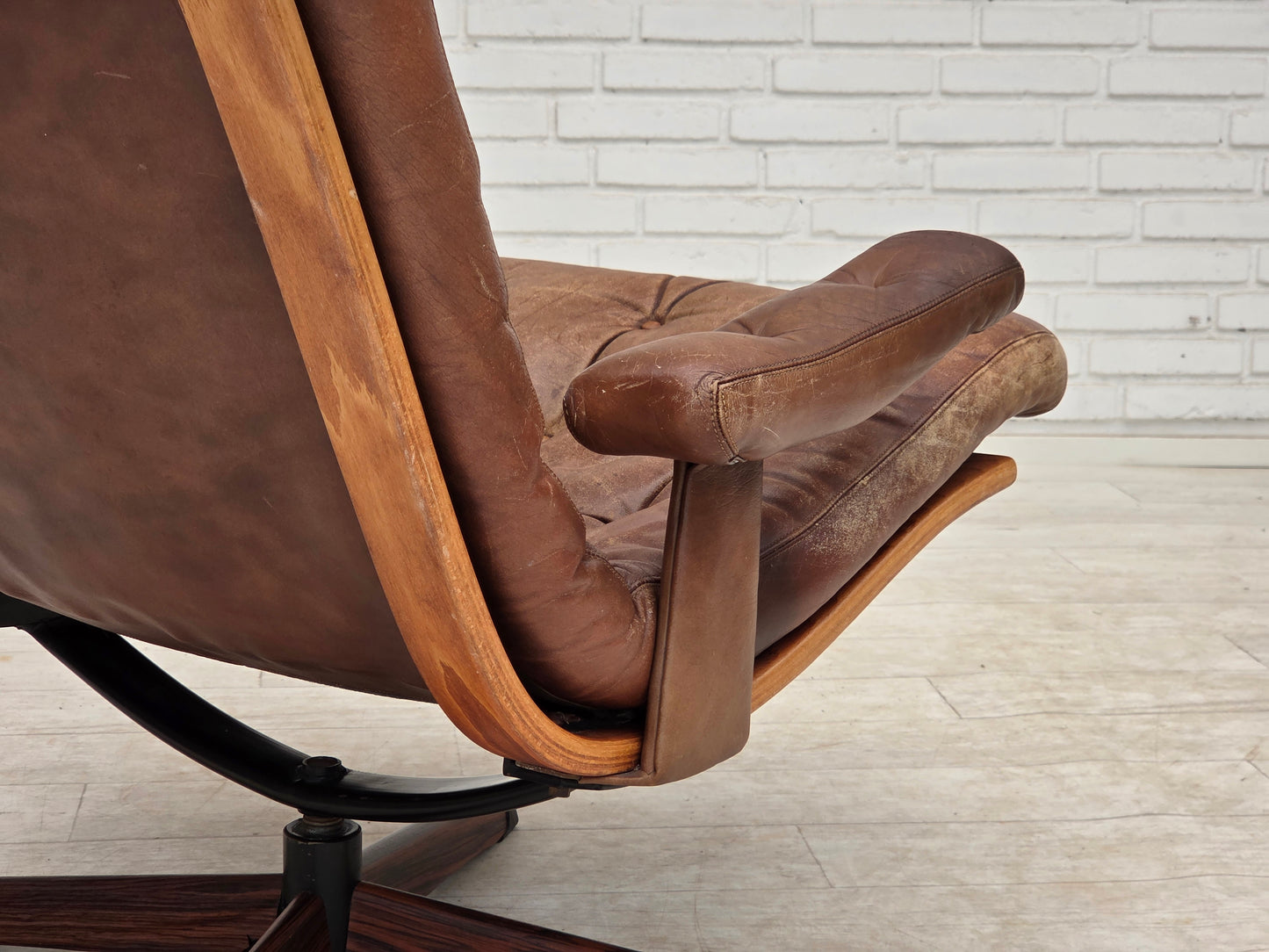 1960s, Scandinavian swivel armchair, brown furniture leather.