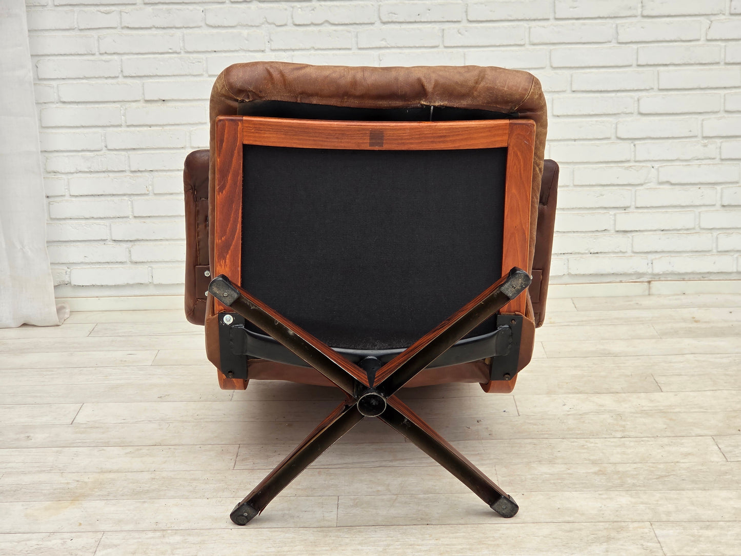 1960s, Scandinavian swivel armchair, brown furniture leather.