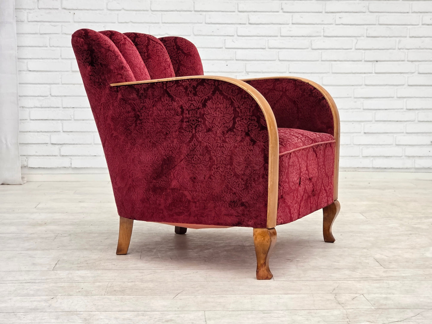 1960s, Danish armchair, cherry-red furniture velour.