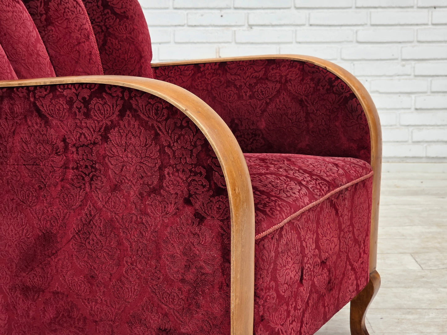 1960s, Danish armchair, cherry-red furniture velour.