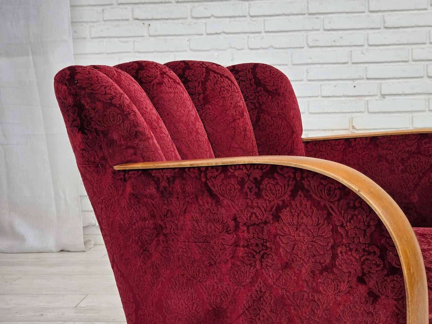 1960s, Danish armchair, cherry-red furniture velour.