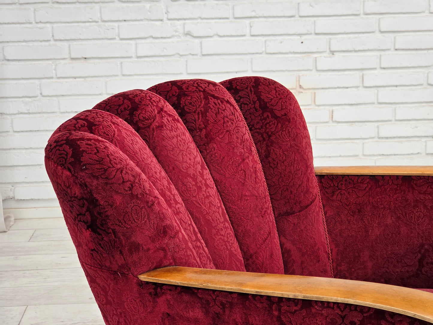 1960s, Danish armchair, cherry-red furniture velour.