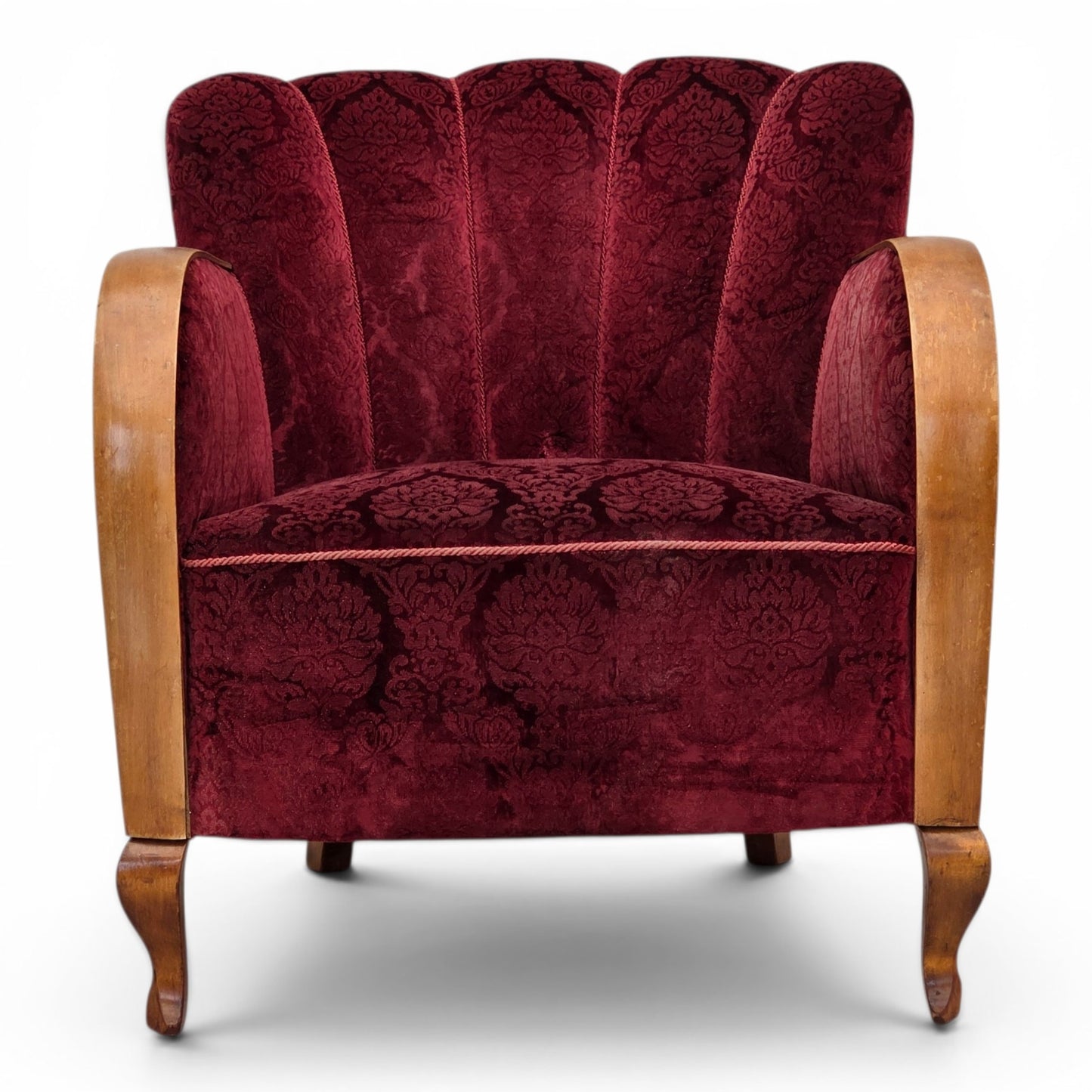 1960s, Danish armchair, cherry-red furniture velour.
